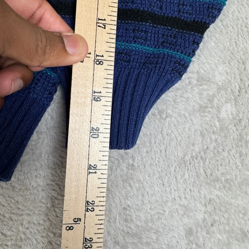 Vintage 90s Anchor Blue Cardigan Sweater Mens M Preowned Striped Knit‎ Preppy